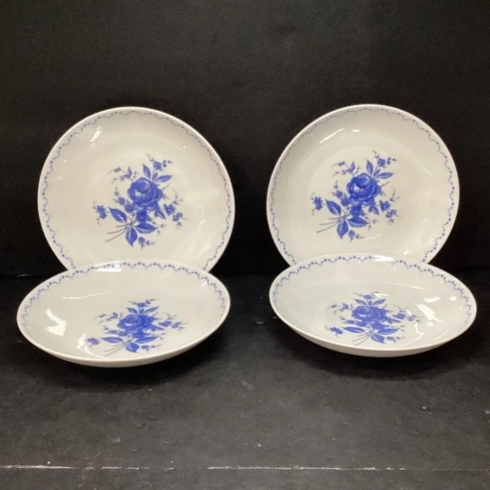 Alboth & Kaiser Bavaria‎ Salad Bowls, Set of 4, Vintage Blue Floral Tableware